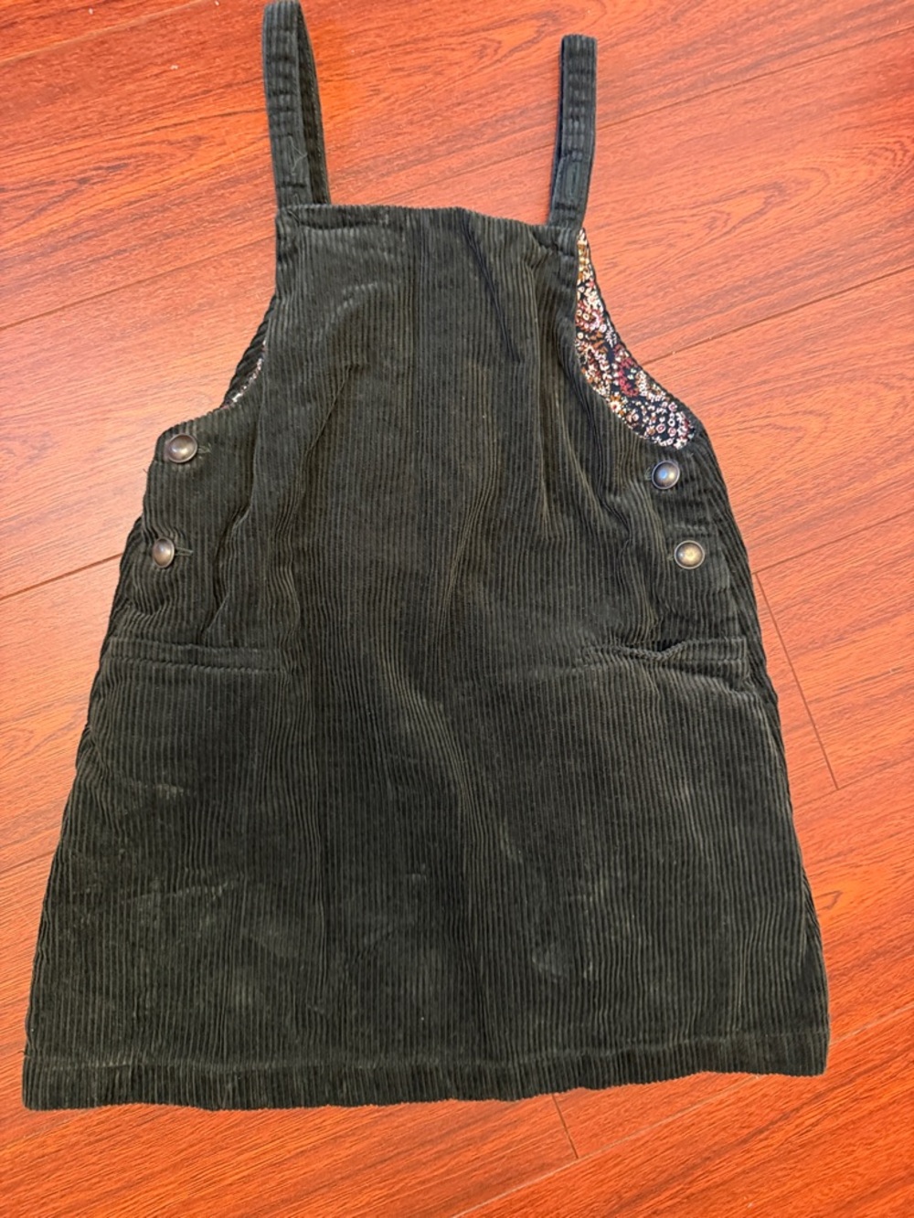 Zara Girls dark green Corduroy Pinafore Dress with Floral Trim